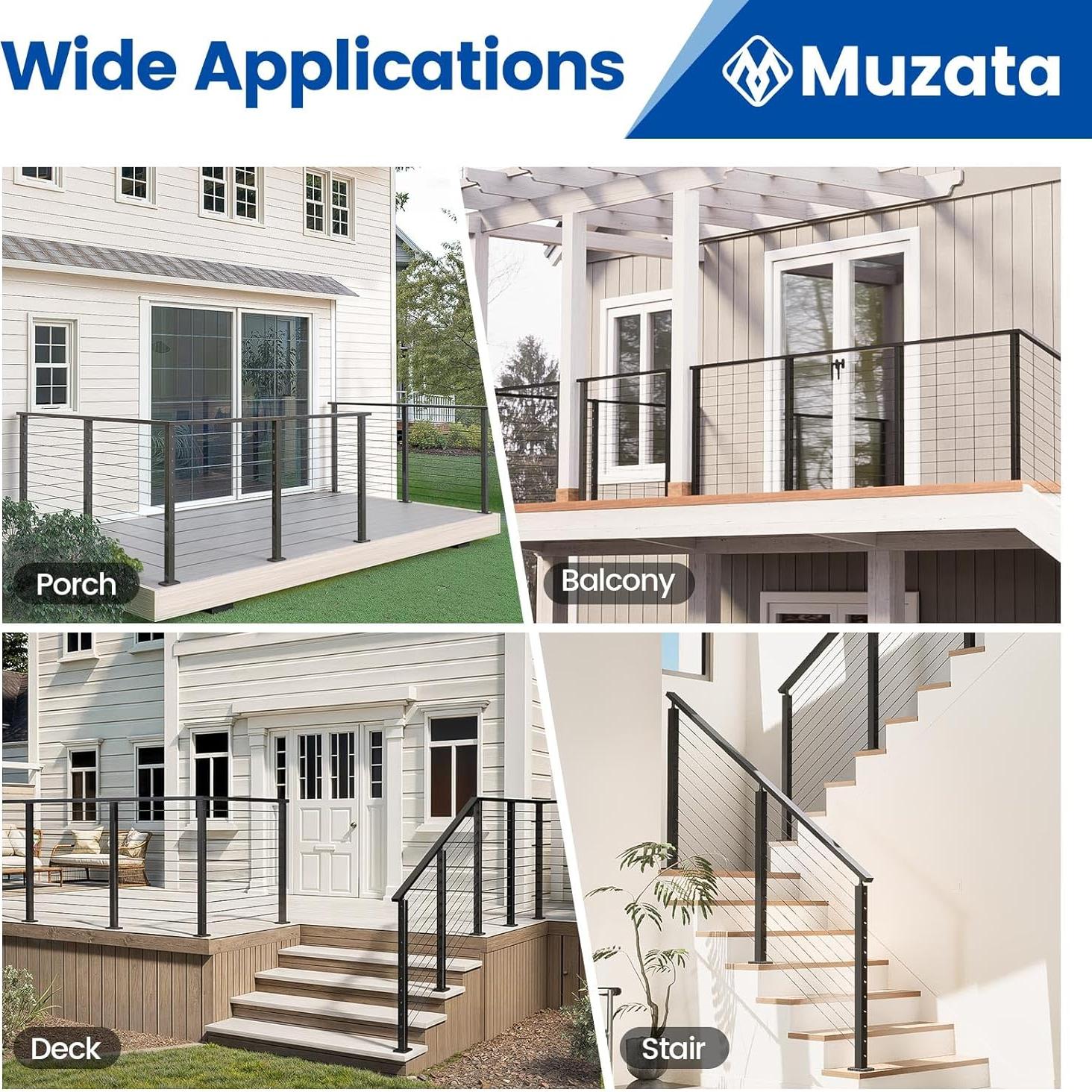 Muzata Kit Barandilla de Cable 15-20ft 42" Sin Tensores