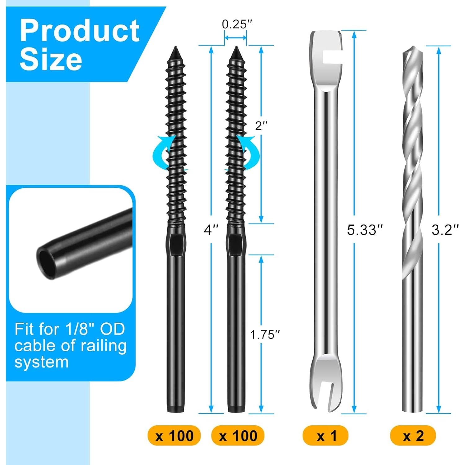 Tornillos de Swage Acero Inoxidable 200 Pzs para Barandilla