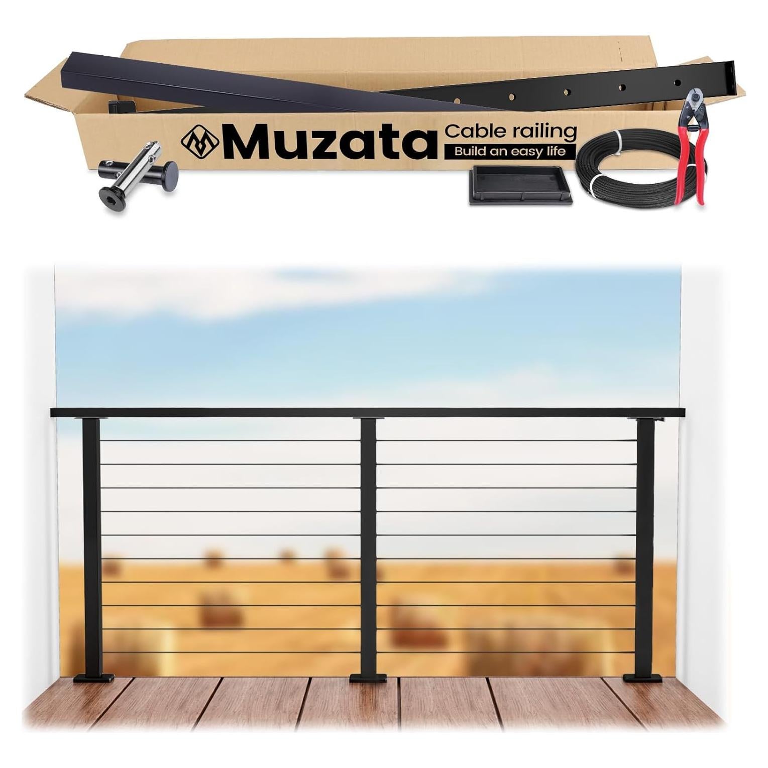 Muzata Kit Barandilla de Cable Negro 36cm Ajustable