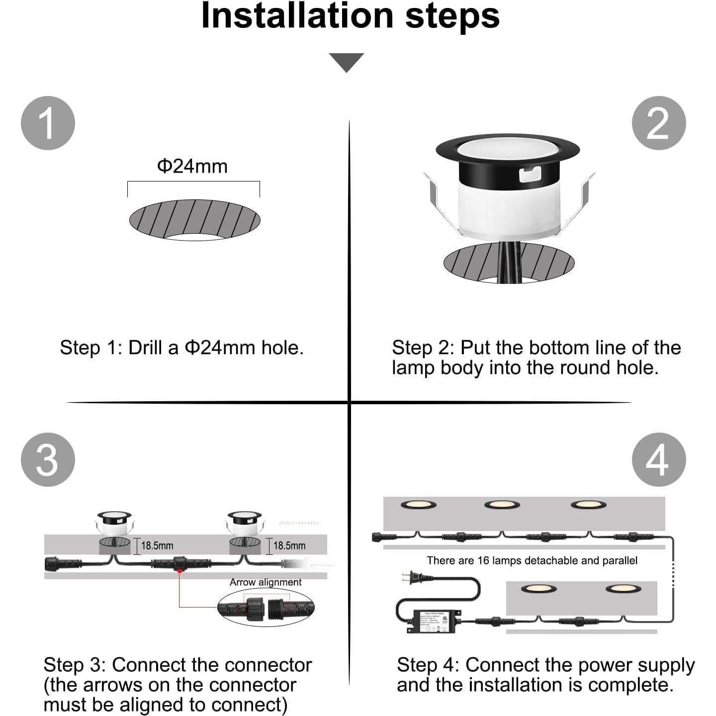 Kits de luces LED empotradas GEYUEYA 16 paquetes IP67