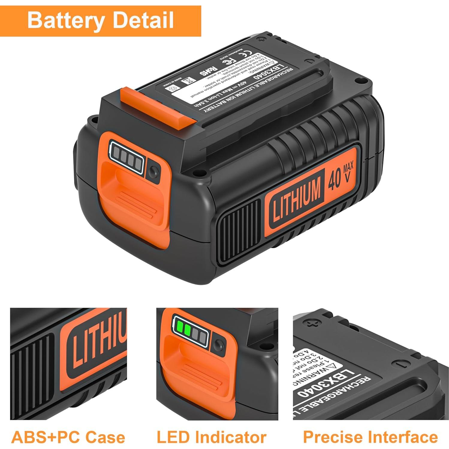 Batería de Litio 40V Black & Decker con Cargador 3500mAh