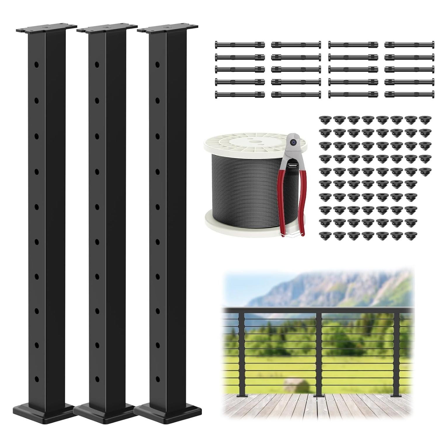 Kit de Barandilla de Cable PLANTOP 3 Postes 88.9 cm Negro