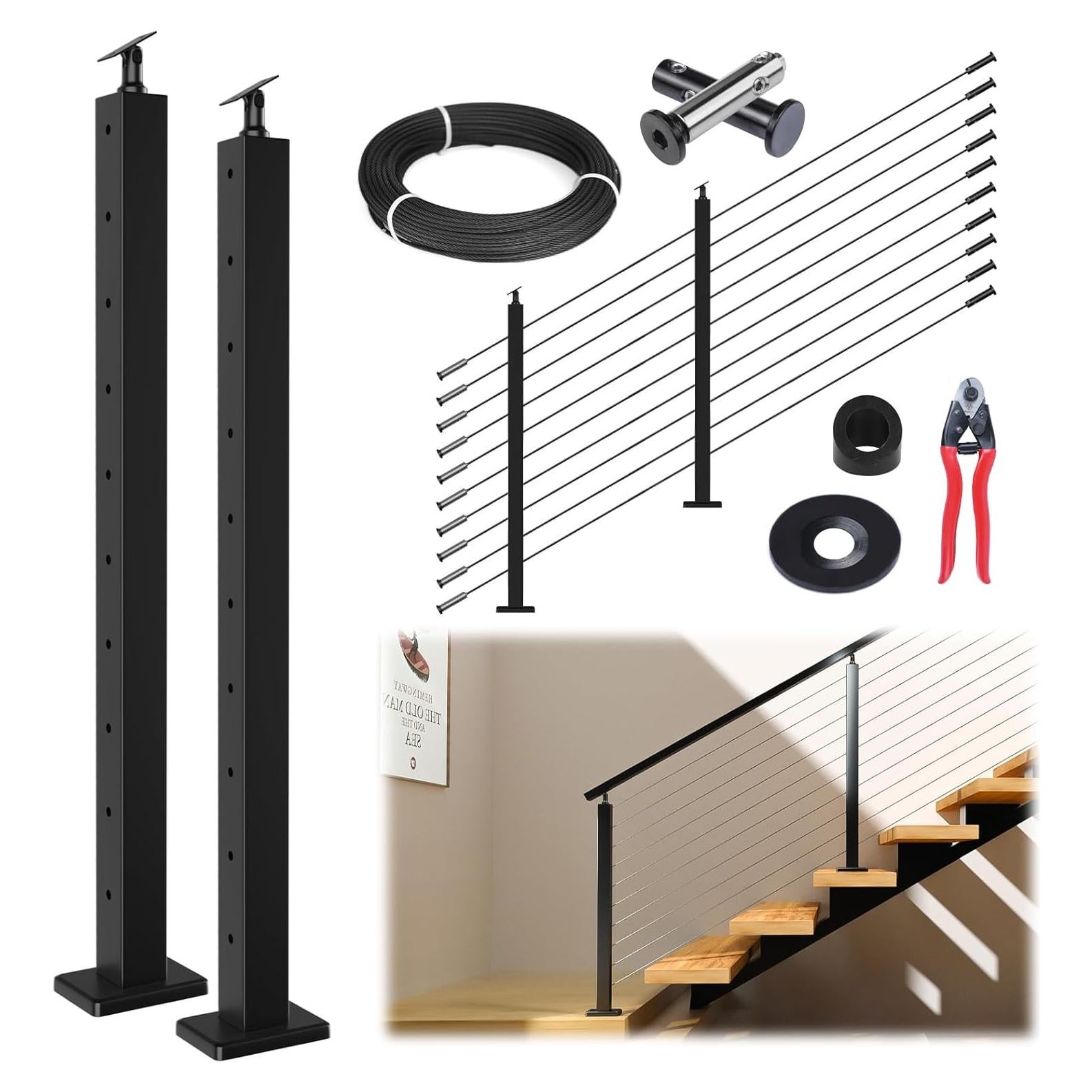 Kit Barandilla de Cable Muzata 2 Postes 8,39 kg 150 pies