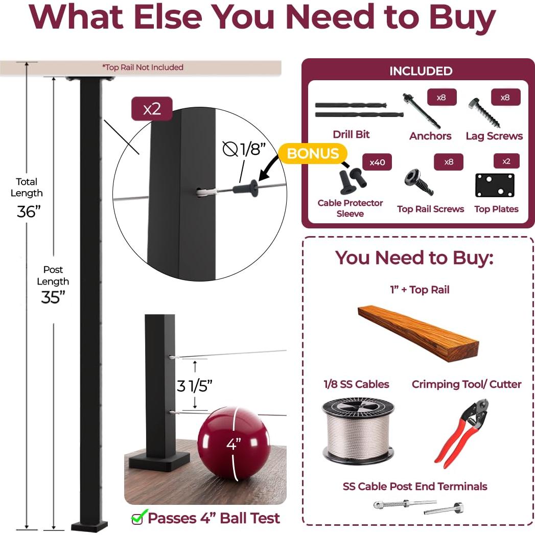 Poste de Railing de Cable CR Fence & Rail 2pcs 90 cm