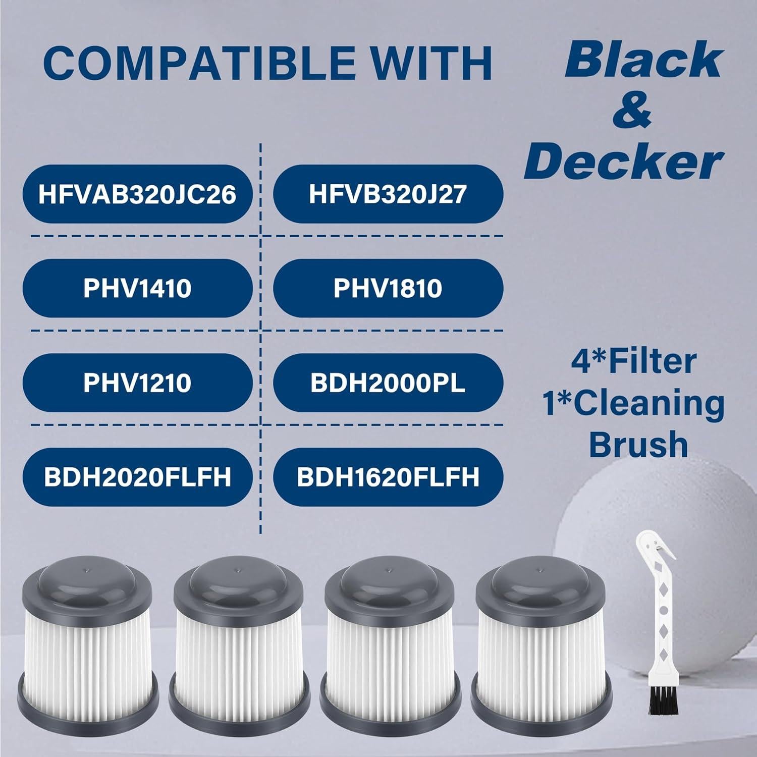 Paquete de 4 Filtros PVF110 LUXRILIX para Aspiradoras Black & Decker