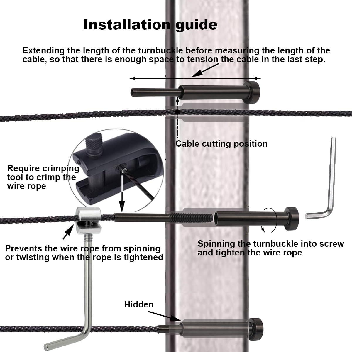 Kit de Barandilla de Cable Invisible Negro Challcrea 20 Pcs