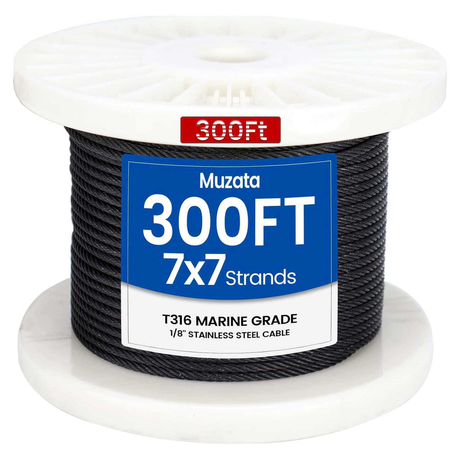 Cable de Acero Inoxidable Muzata 91m 1/8" Negro T316