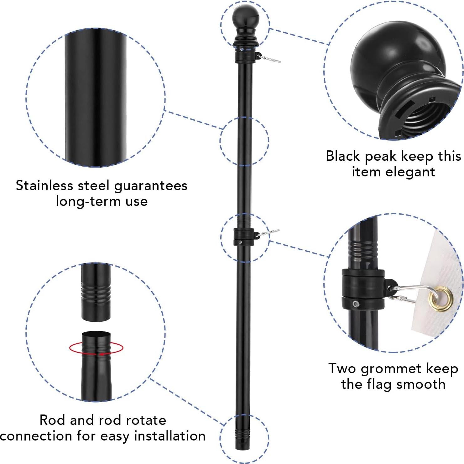 Mástil de Bandera Yeesun 182.88 cm Soporte Exterior Negro