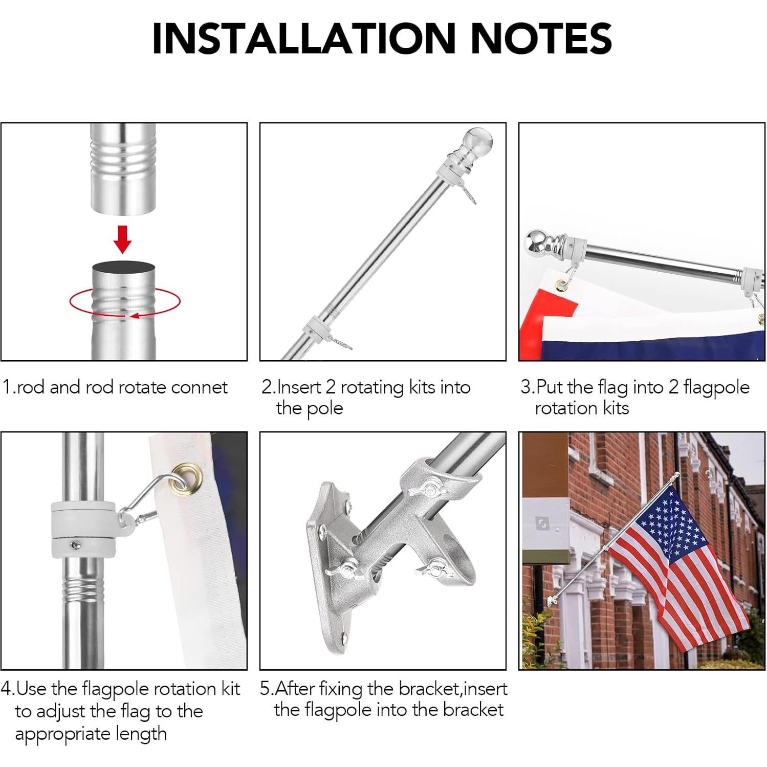 Mástil de Bandera Yeesun 182.88 cm Soporte Exterior Negro