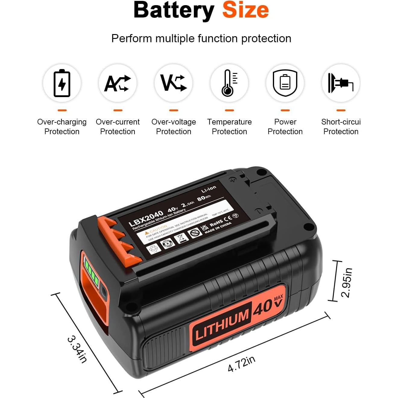 Batería 40V 2.0Ah TSKYBEAR para Black & Decker Power+