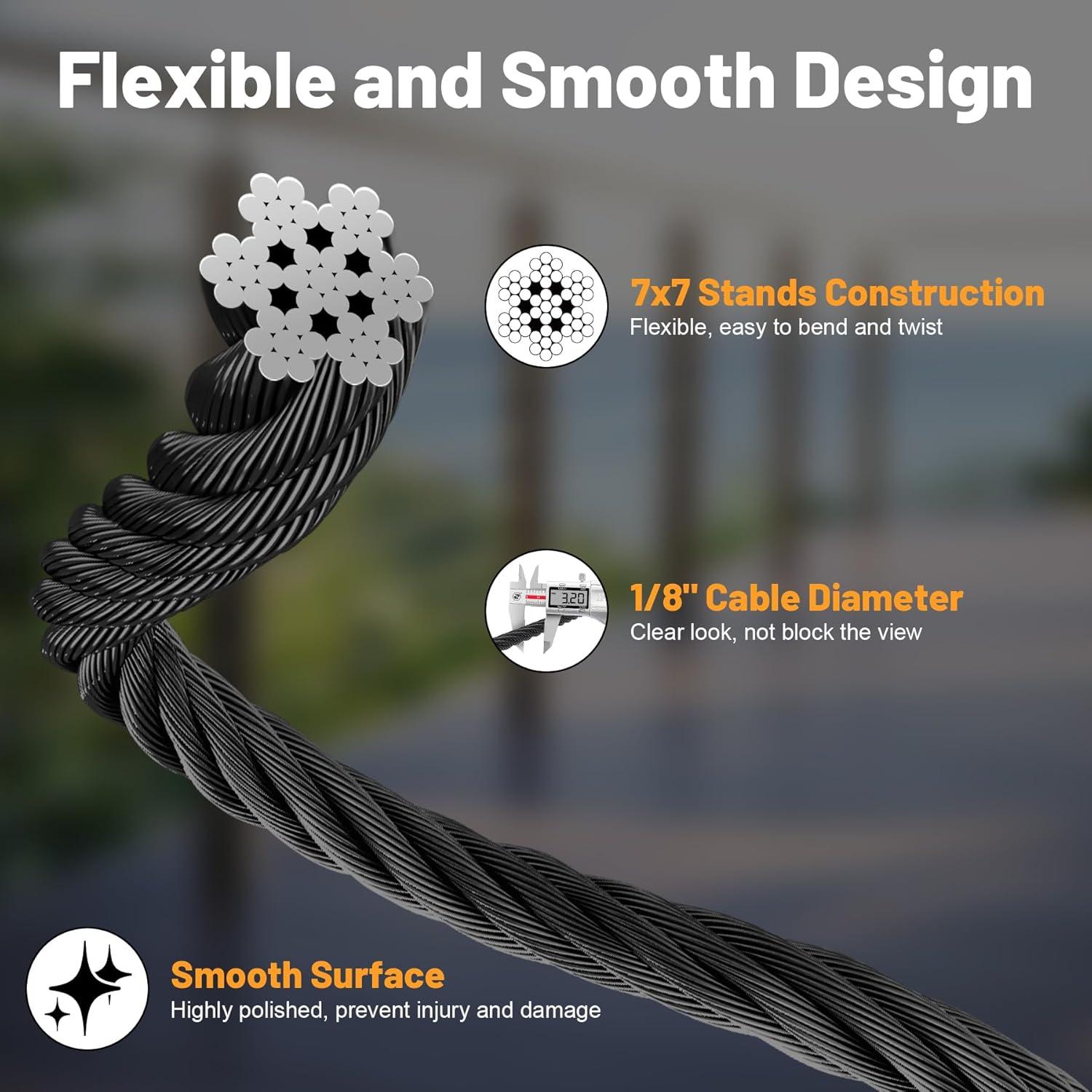 Cable de Acero Inoxidable Negro 30,48m T316 para Barandilla