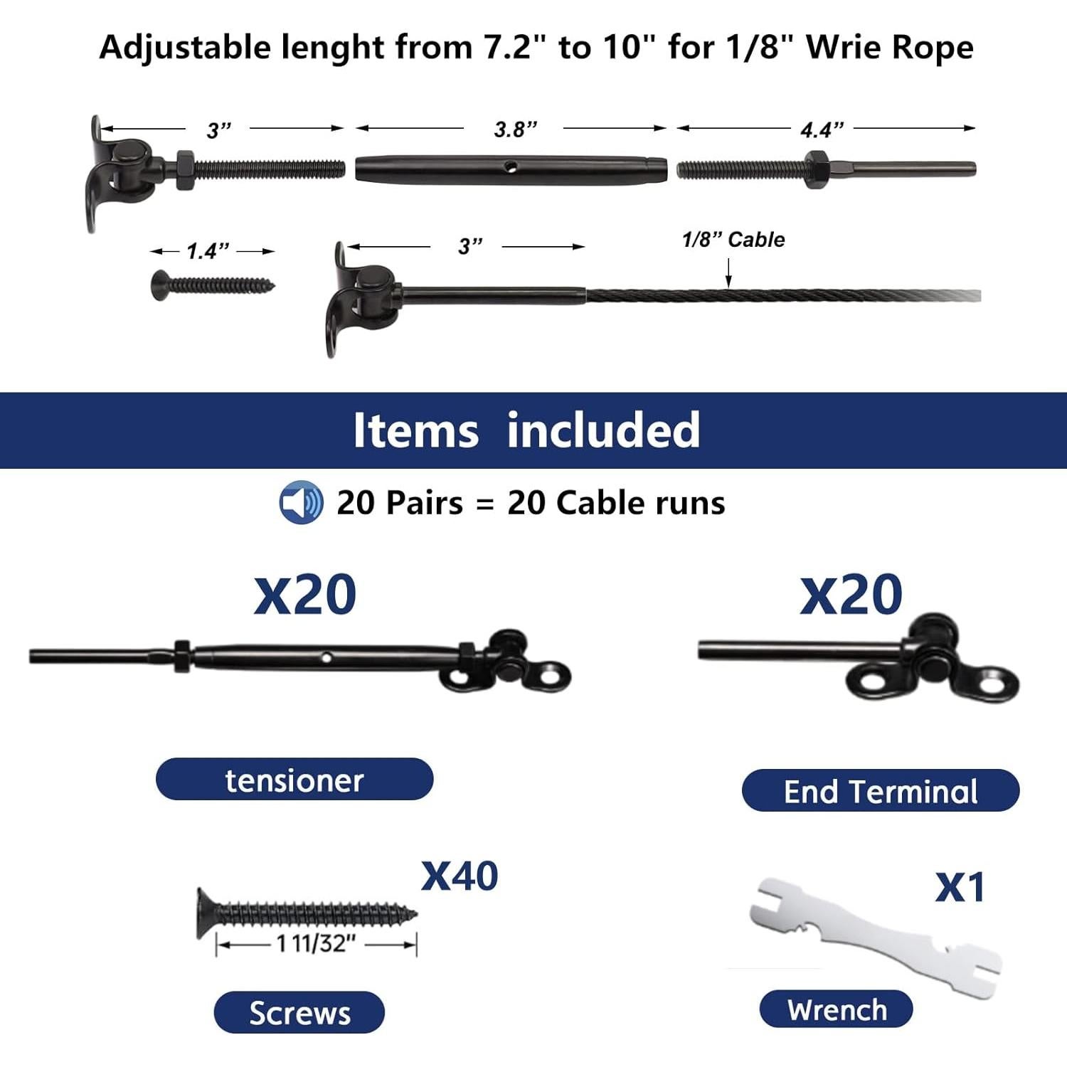 Kit de Barandilla de Cable RiaYer 20 Pares T316 Ajustable