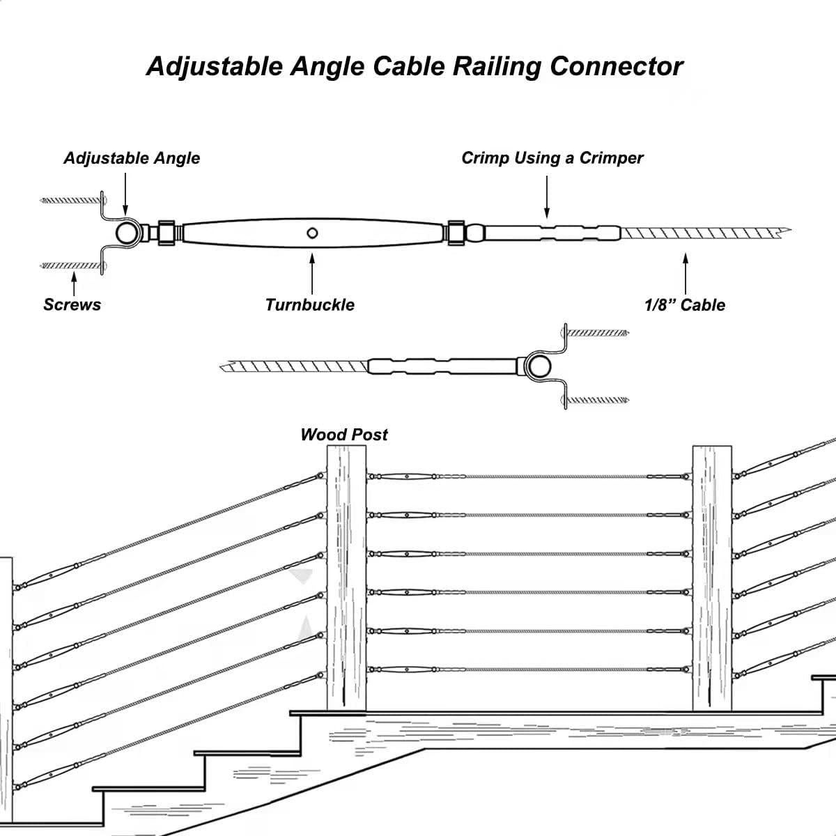 Kit de Barandilla de Cable RiaYer 20 Pares T316 Ajustable