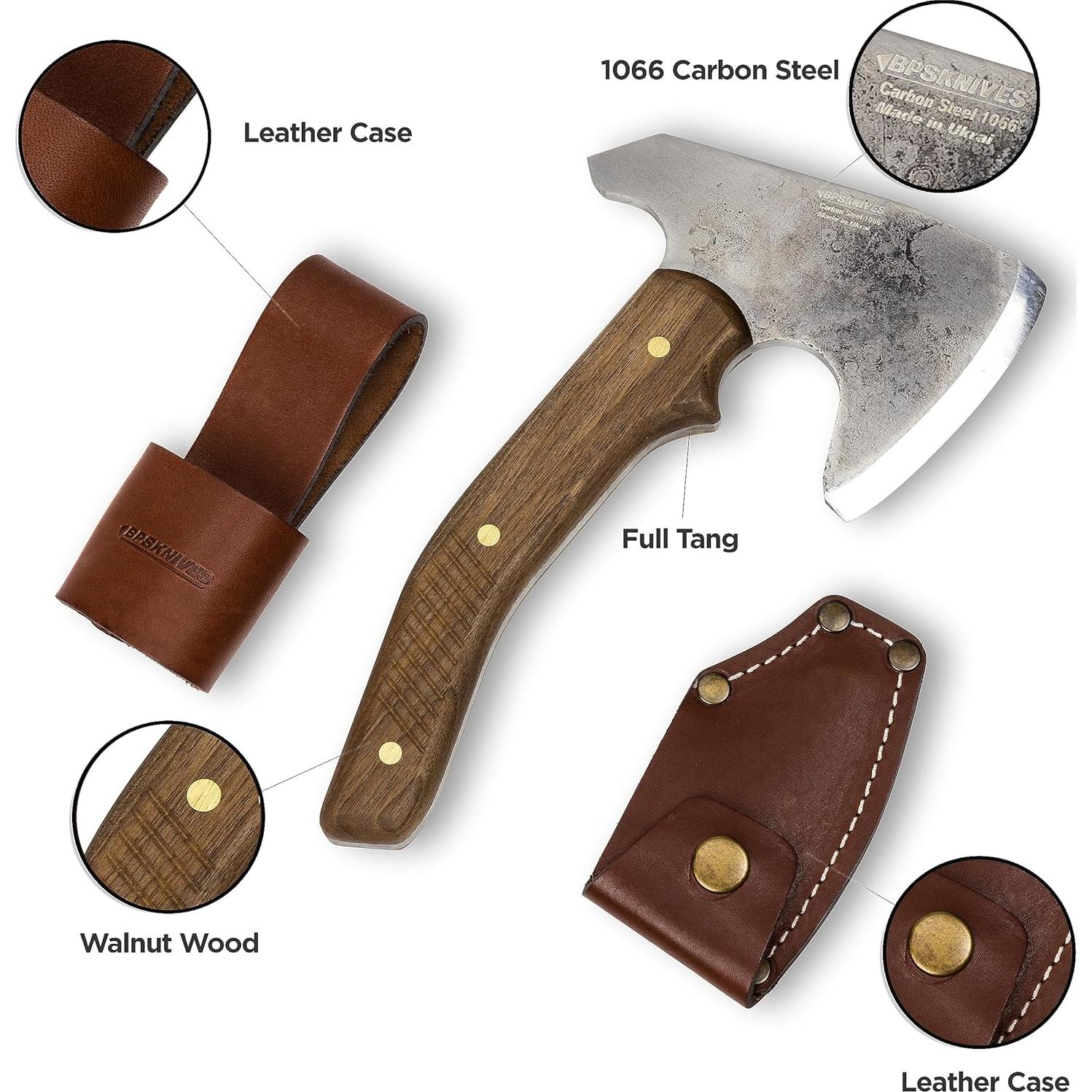 Hacha Bushcraft BPS con funda de cuero - 23.5 cm - Camping