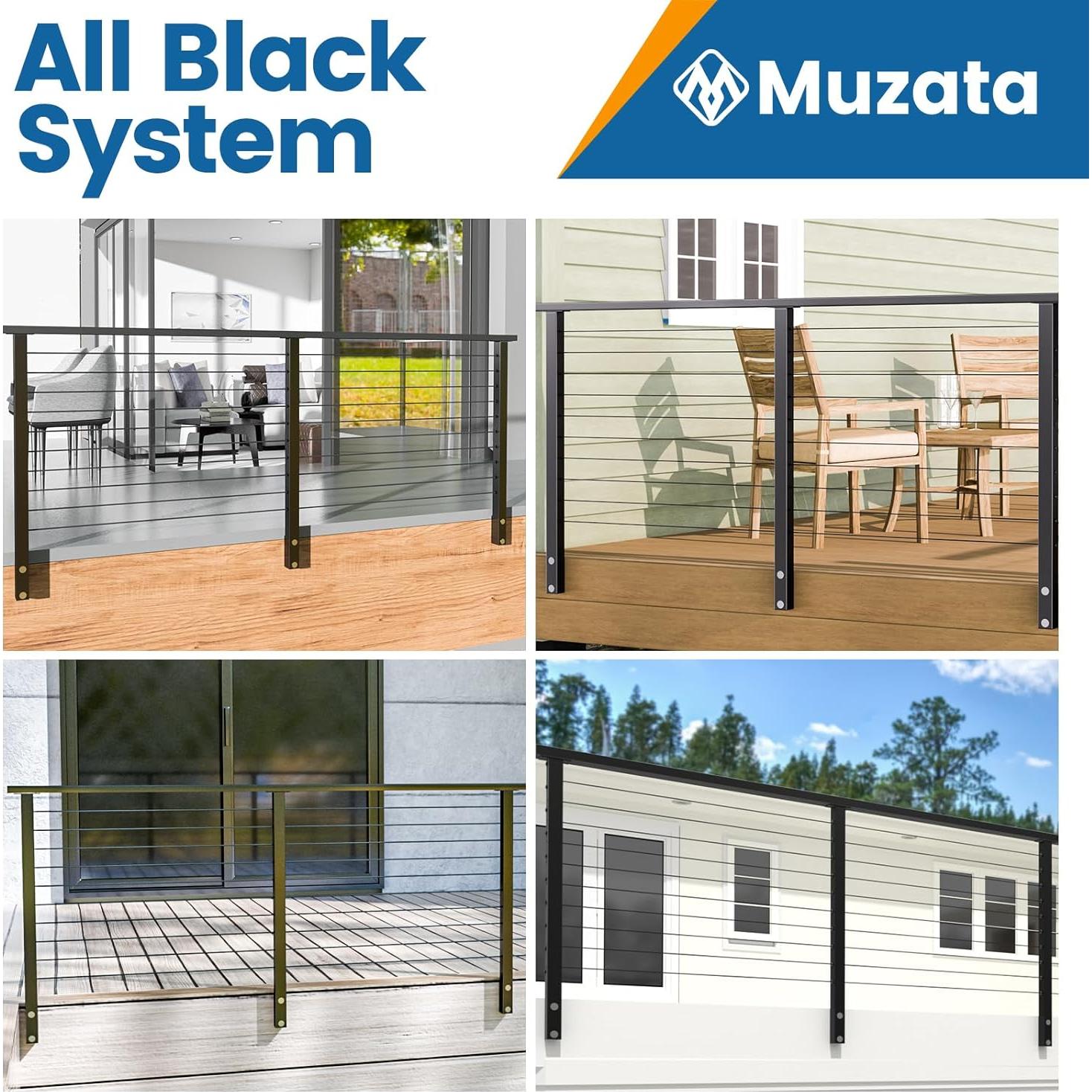 Muzata Kit Completo Barandilla de Cable 36" Negro RCF2