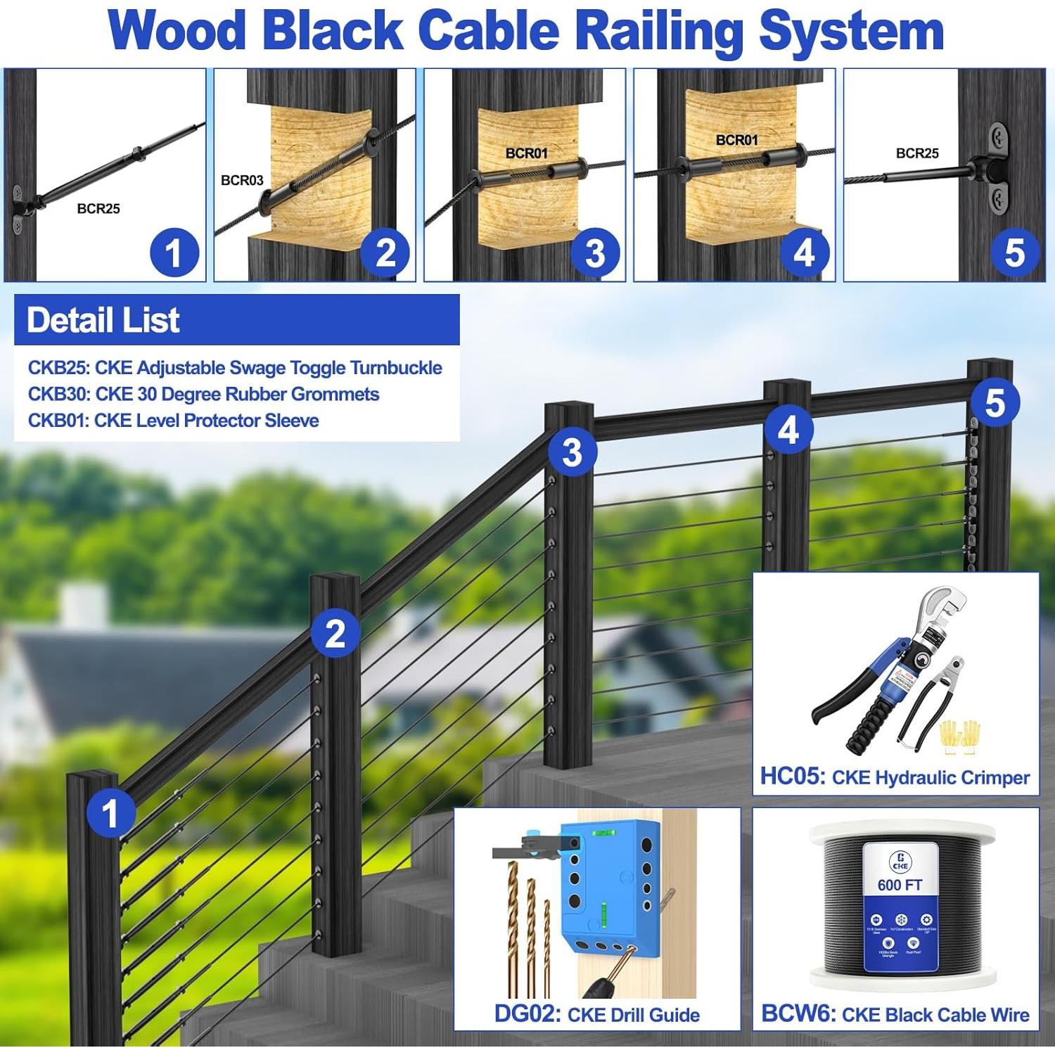 Kit de Barandilla de Cable CKE 10 Pares 1/8" Acero Inoxidable