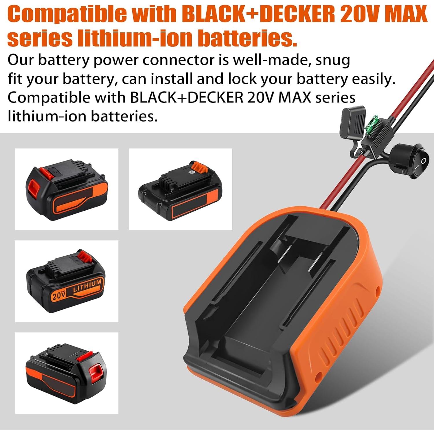 Adaptador de Batería Black+Decker 20V con Fusible y Cable