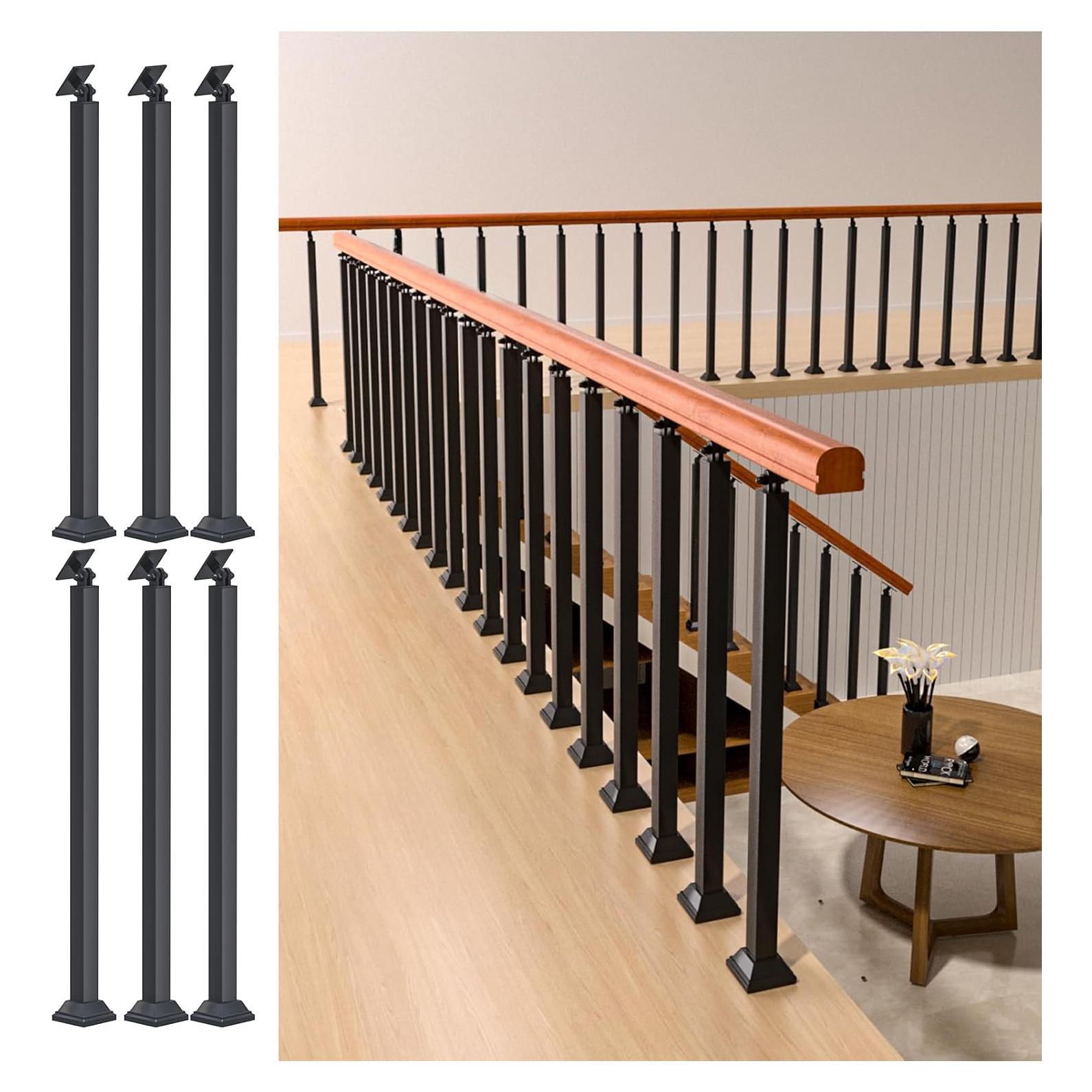 Postes de Barandilla Interior MM MELISEN 90 cm Negro 6 Piezas