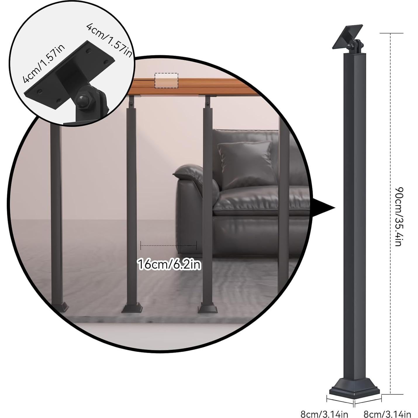 Postes de Barandilla Interior MM MELISEN 90 cm Negro 6 Piezas