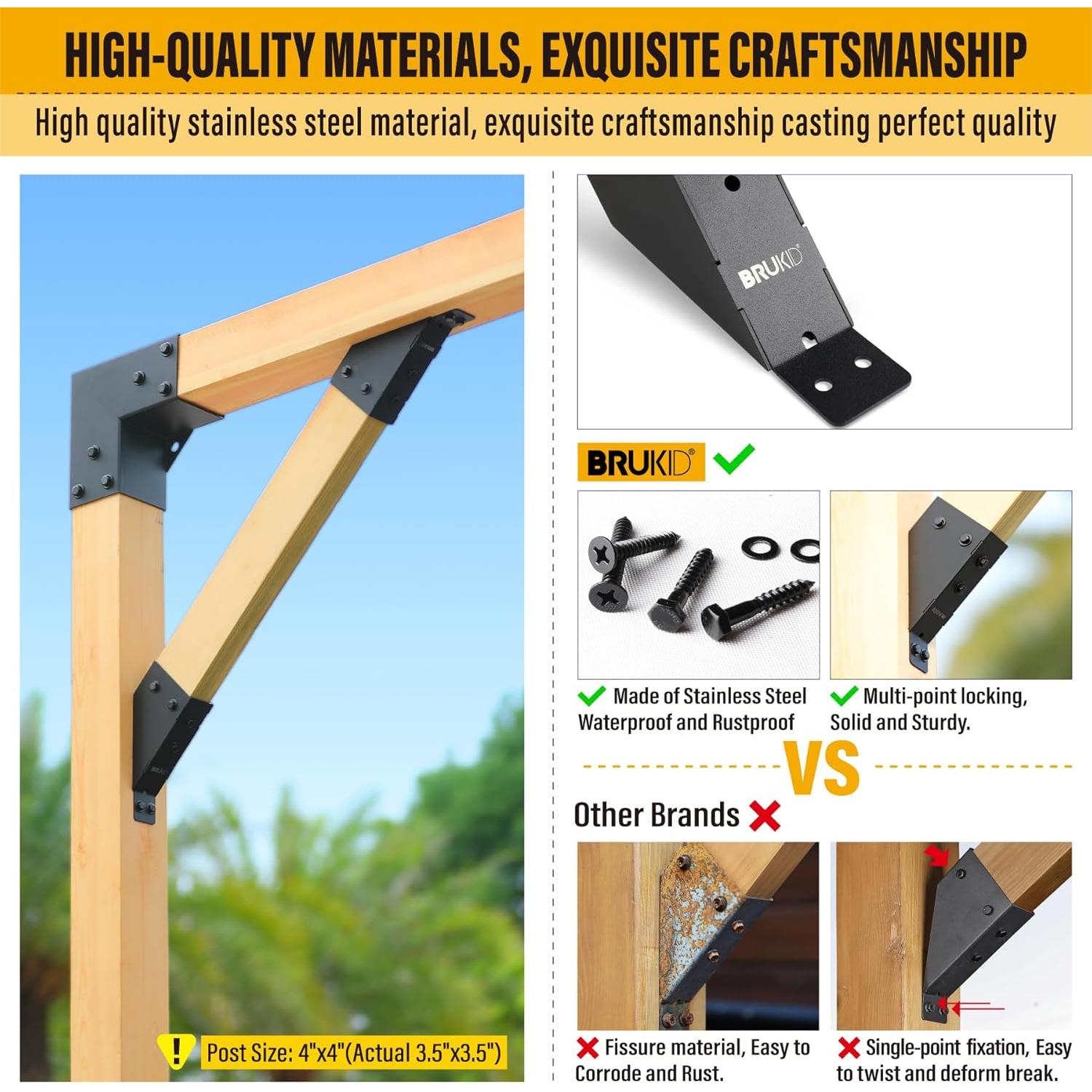 Soporte de Ángulo 45° Brukid 4 Piezas para Madera 2x4