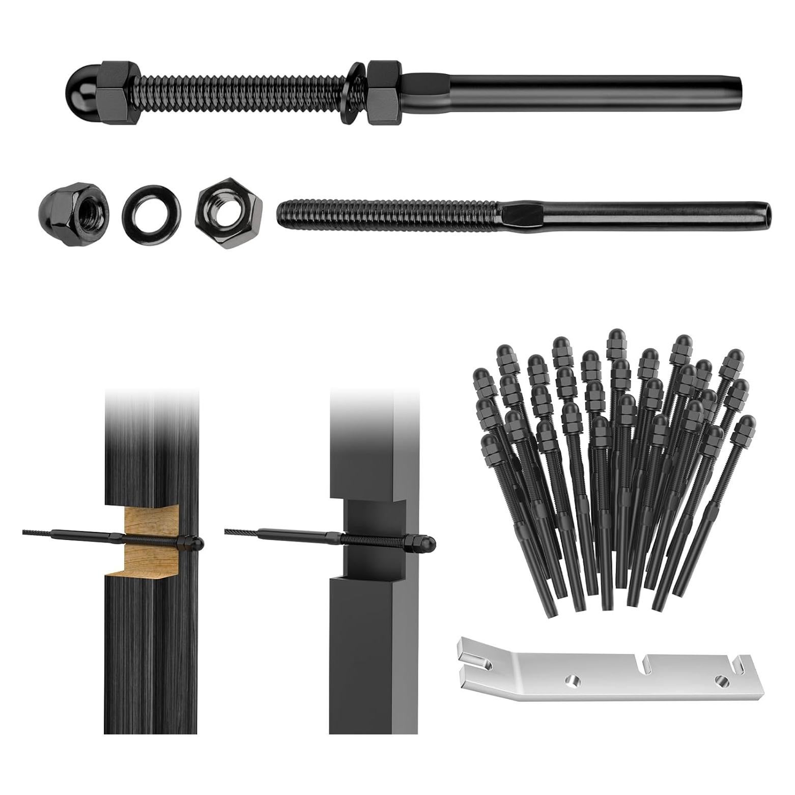 CKE Terminal de Tensión Roscado Negro para Barandilla de Cable 3/16"