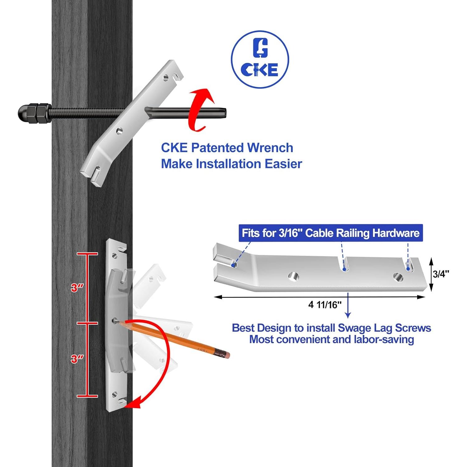 CKE Terminal de Tensión Roscado Negro para Barandilla de Cable 3/16"