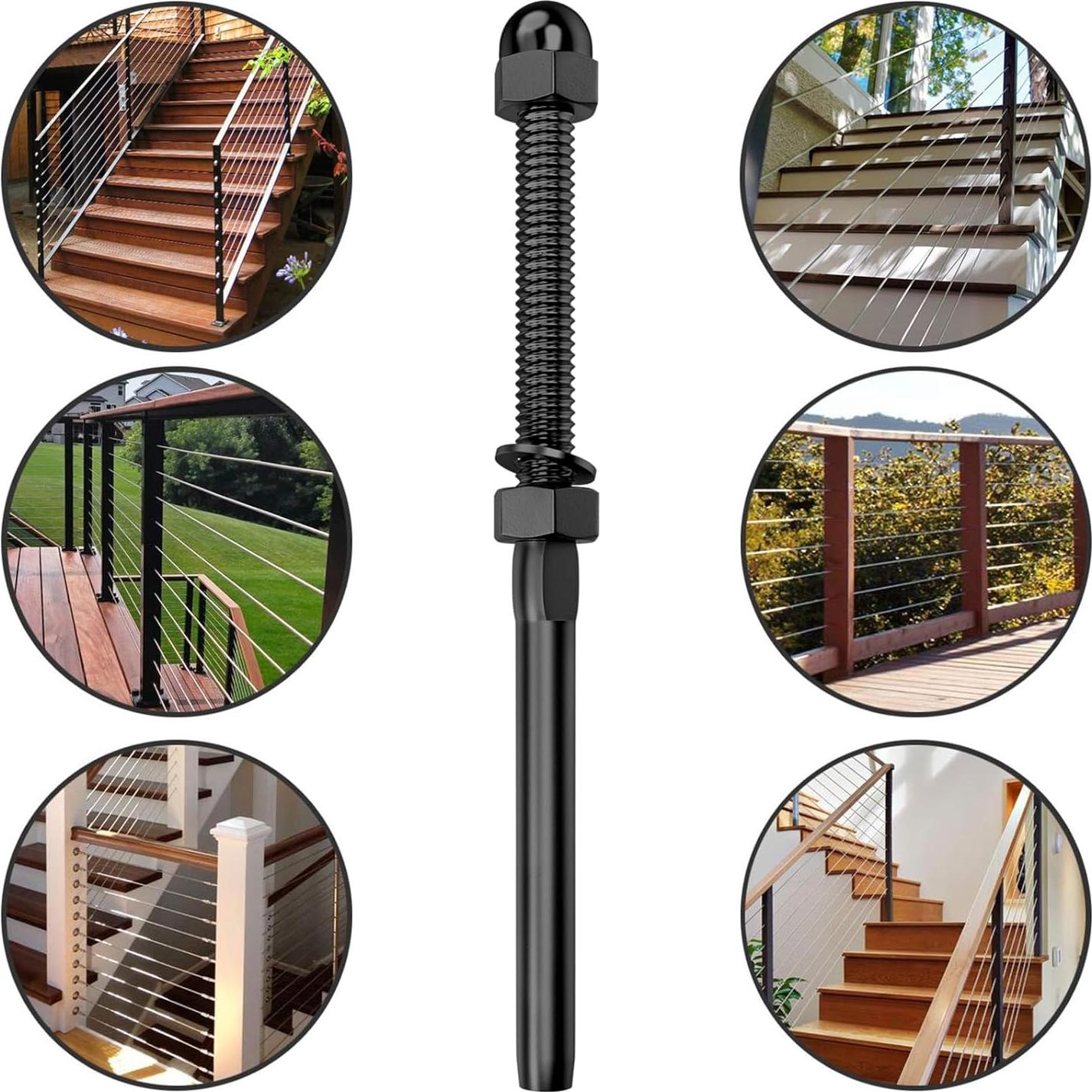 CKE Terminal de Tensión Roscado Negro para Barandilla de Cable 3/16"