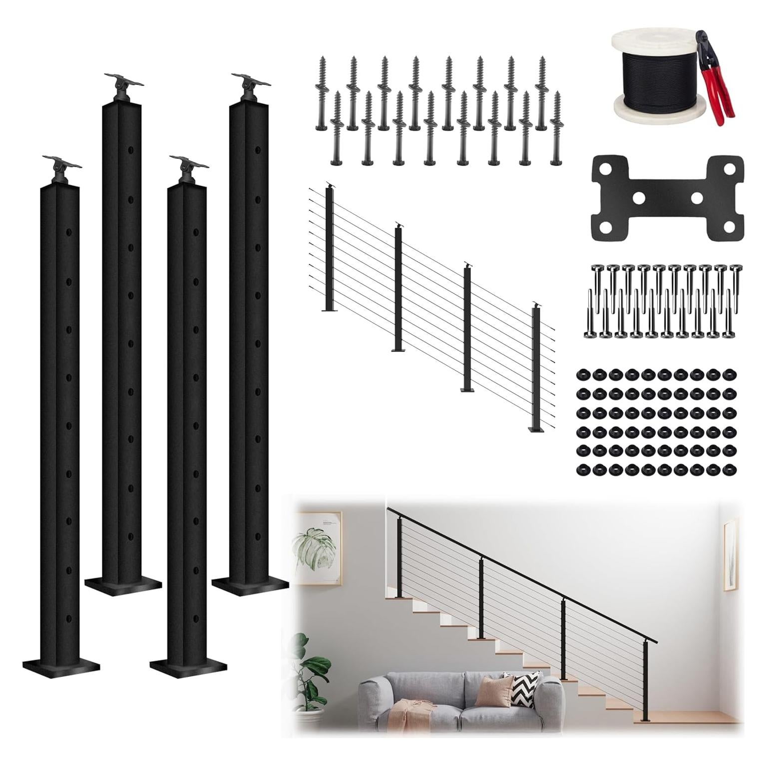 Kit de Poste de Barandilla de Cable 91,44 cm - 4 Piezas