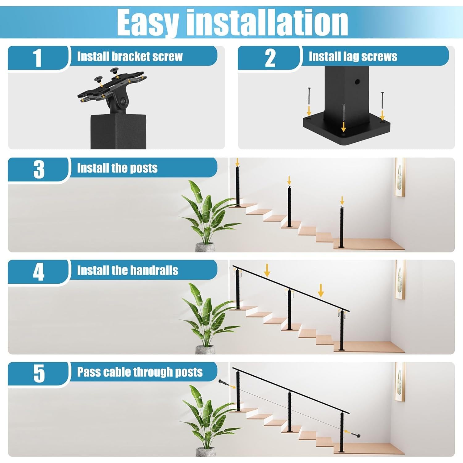 Kit de Poste de Barandilla de Cable 91,44 cm - 4 Piezas
