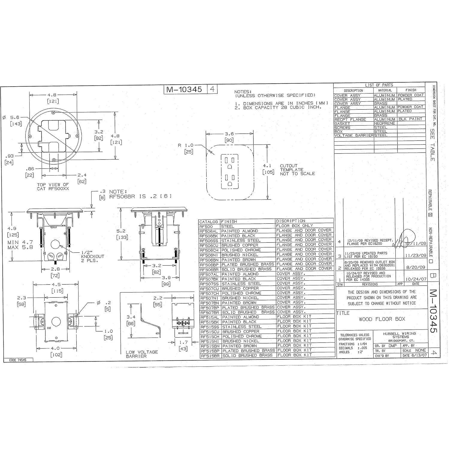 Caja de Piso Bryant Electric RF515BK Ajustable Negro