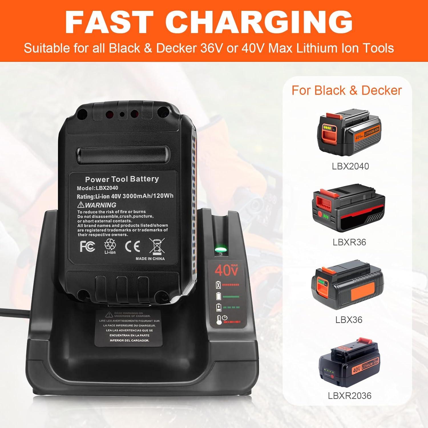 Batería de Litio 40V LBX2040 y Cargador Black and Decker