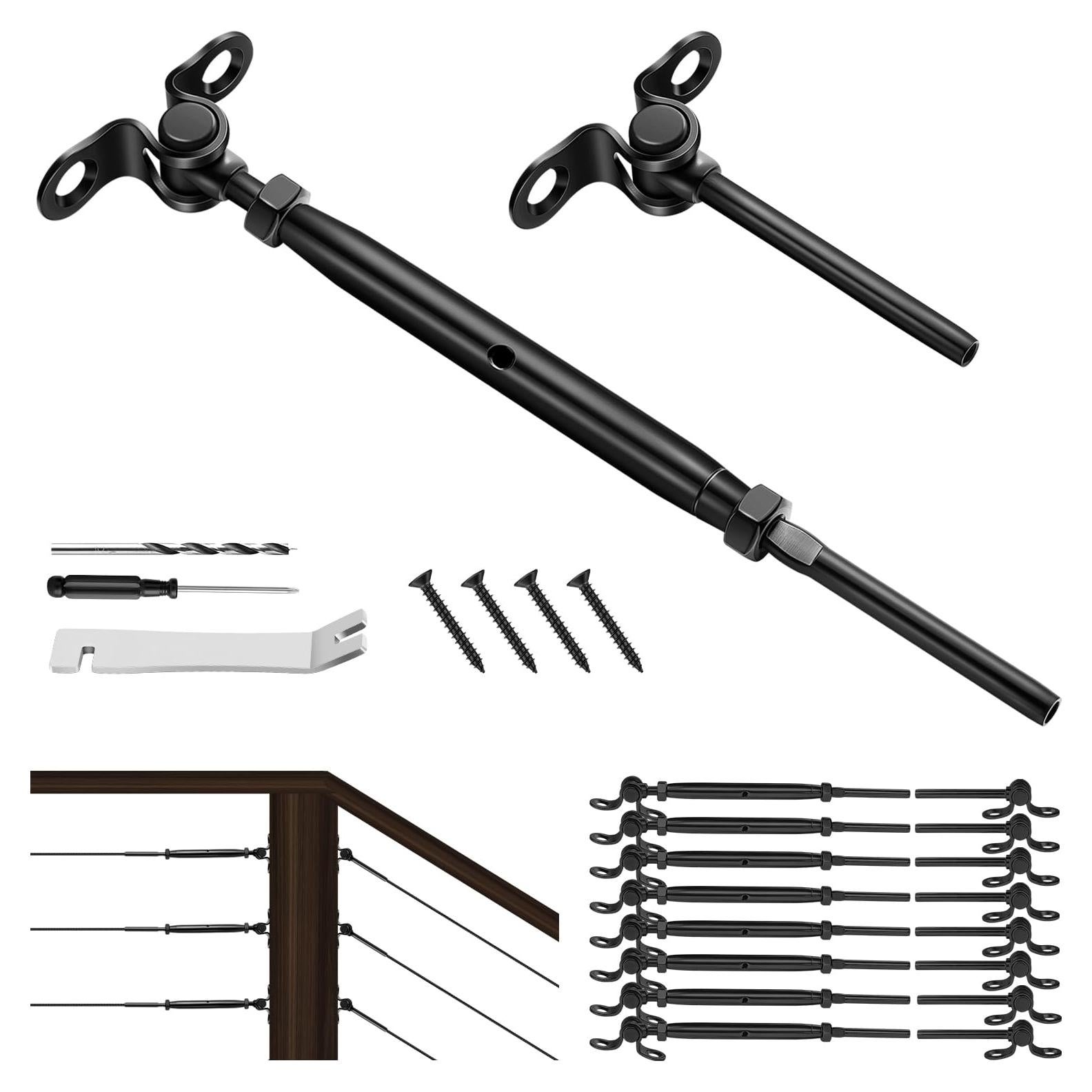 Kit Barandilla Cable Negro Toscoco 9 Piezas Acero Inoxidable