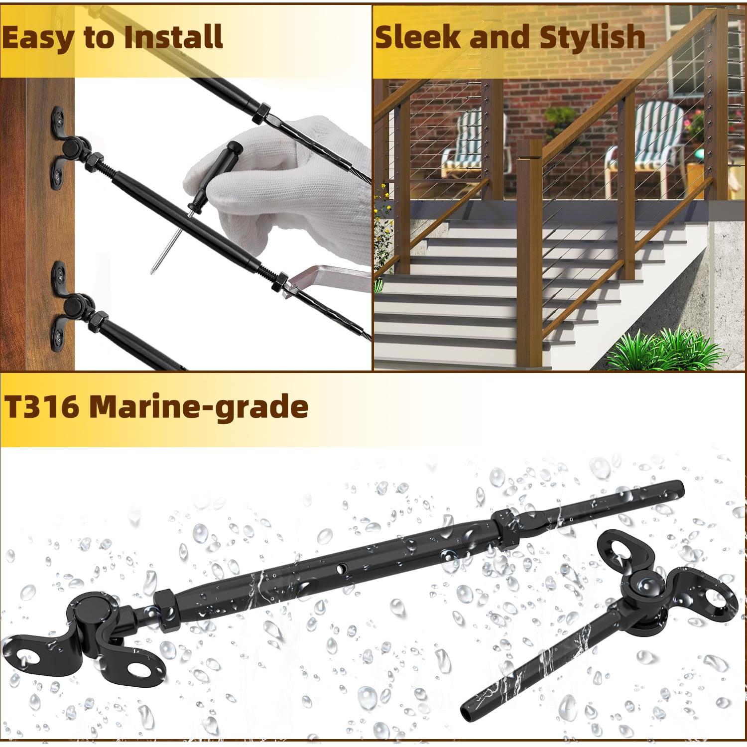 Kit Barandilla Cable Negro Toscoco 9 Piezas Acero Inoxidable