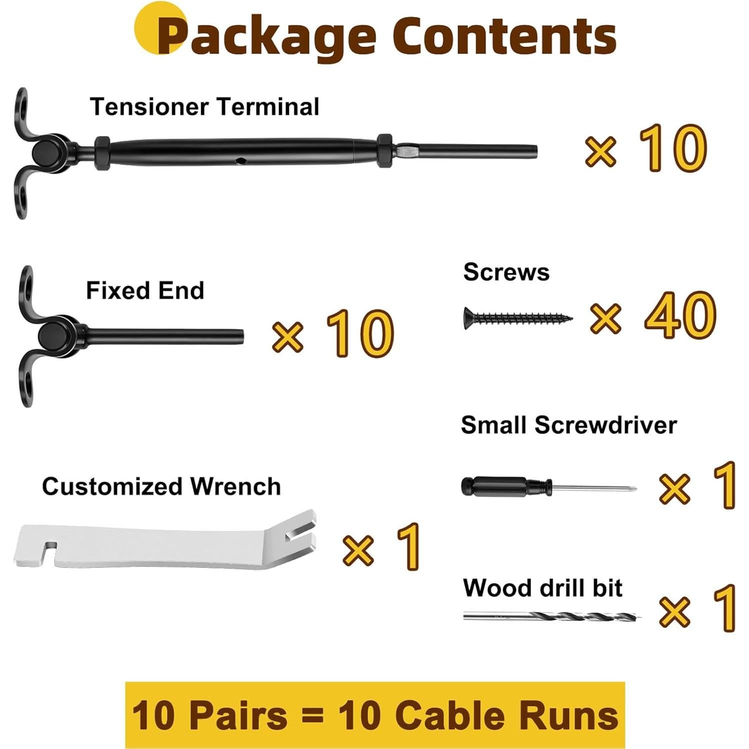 Kit Barandilla Cable Negro Toscoco 9 Piezas Acero Inoxidable