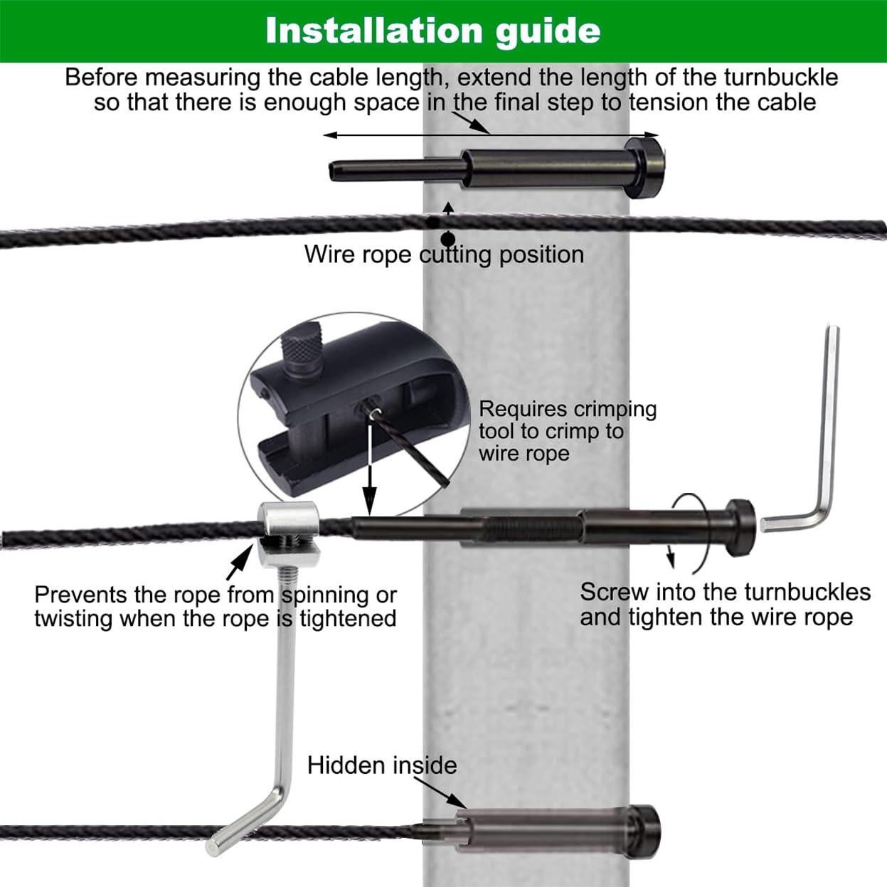 Kit de Barandilla de Cable Sowtowe 20 Piezas Acero Inoxidable