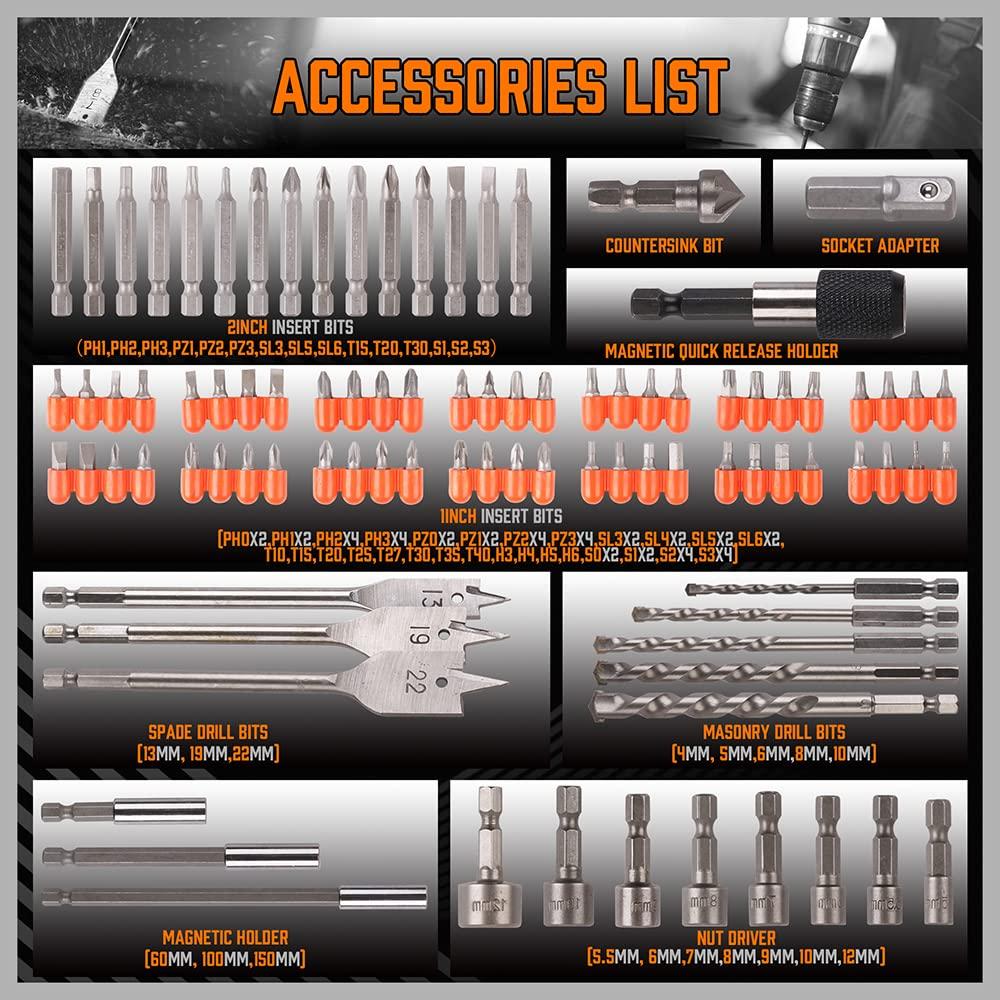 Juego de Brocas de Impacto HORUSDY 112 Piezas con Estuche