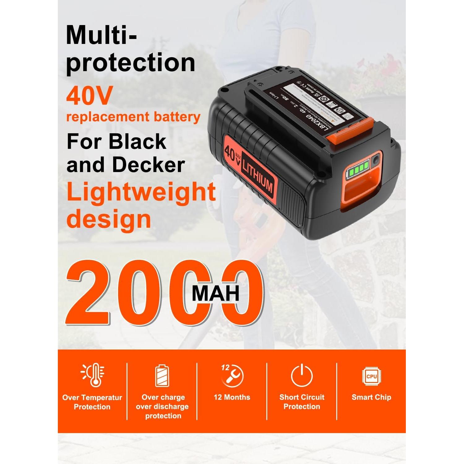 Batería de Litio 40V 2.0Ah Black+Decker Compatible