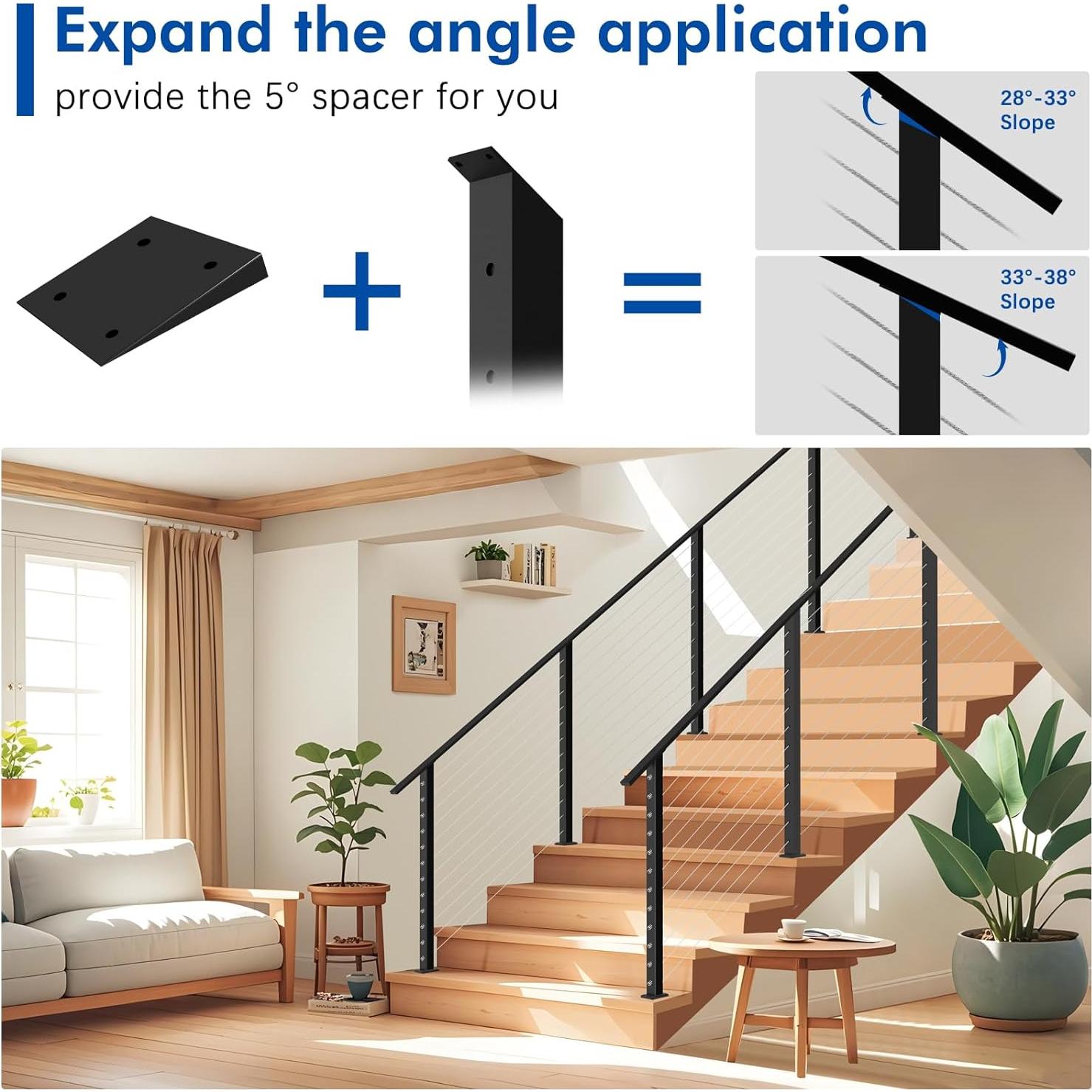 Kit de barandilla de cable Gyykzz para escaleras 3 postes 42 cm