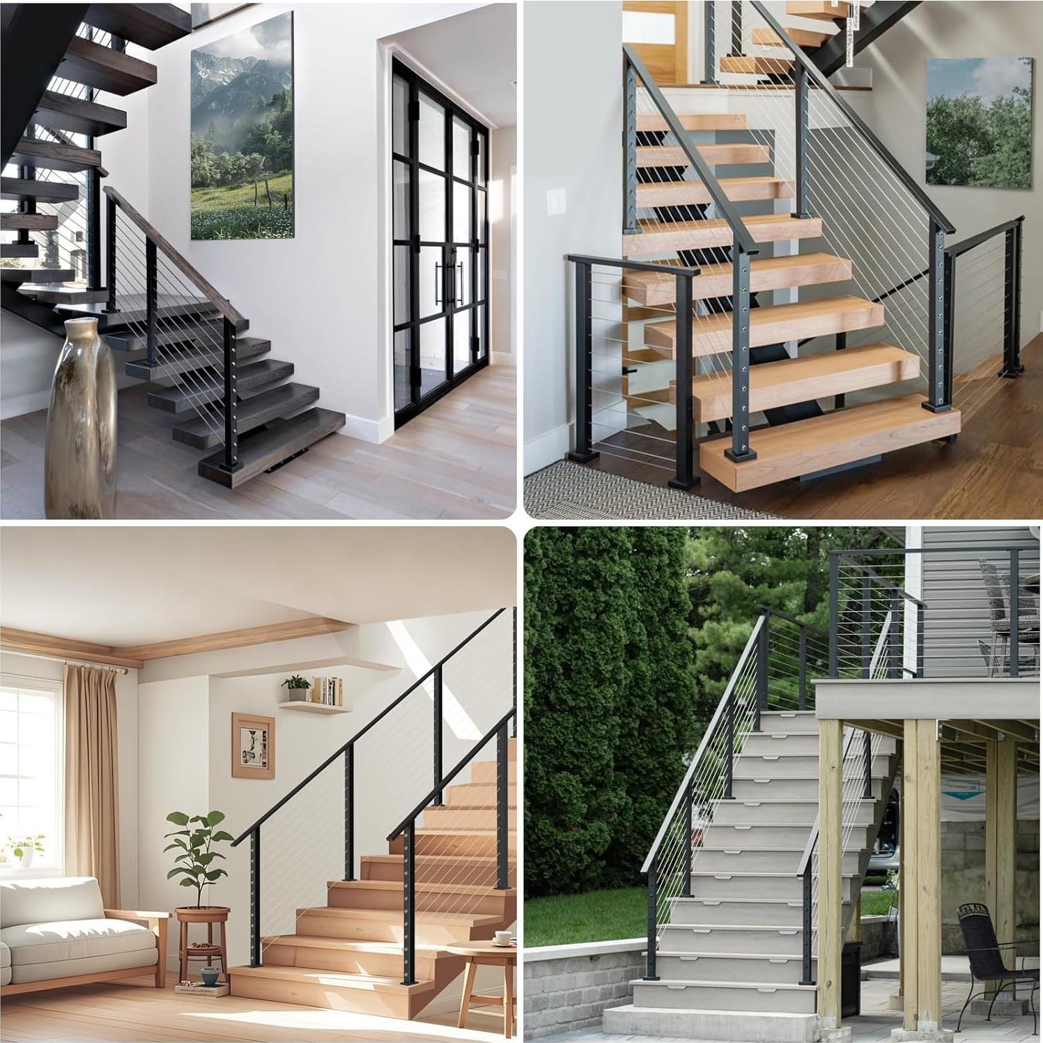 Kit de barandilla de cable Gyykzz para escaleras 3 postes 42 cm