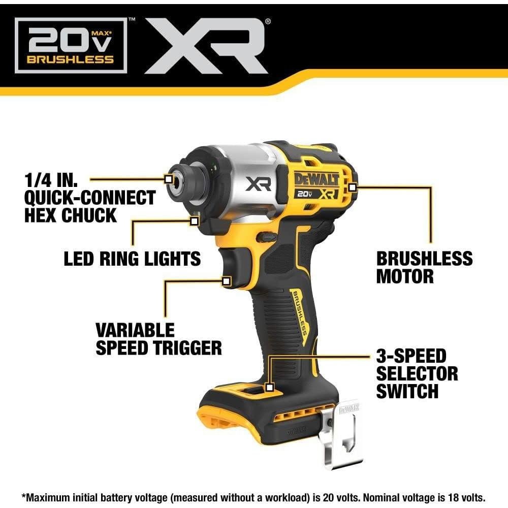 Destornillador de Impacto DEWALT 20V MAX 3 Velocidades