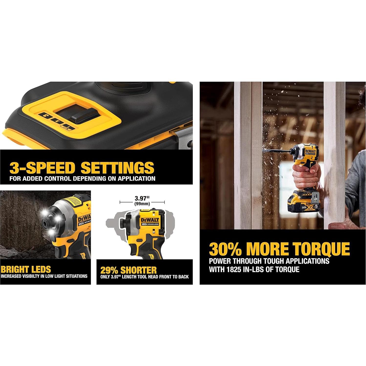 Destornillador Impacto DEWALT Atomic 20V 1/4" 3 Velocidades