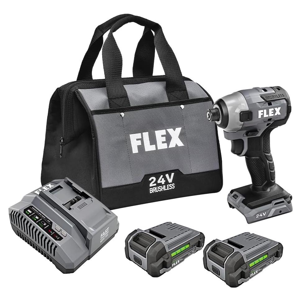 Destornillador de Impacto FLEX 24V con 2 Baterías 2.5Ah