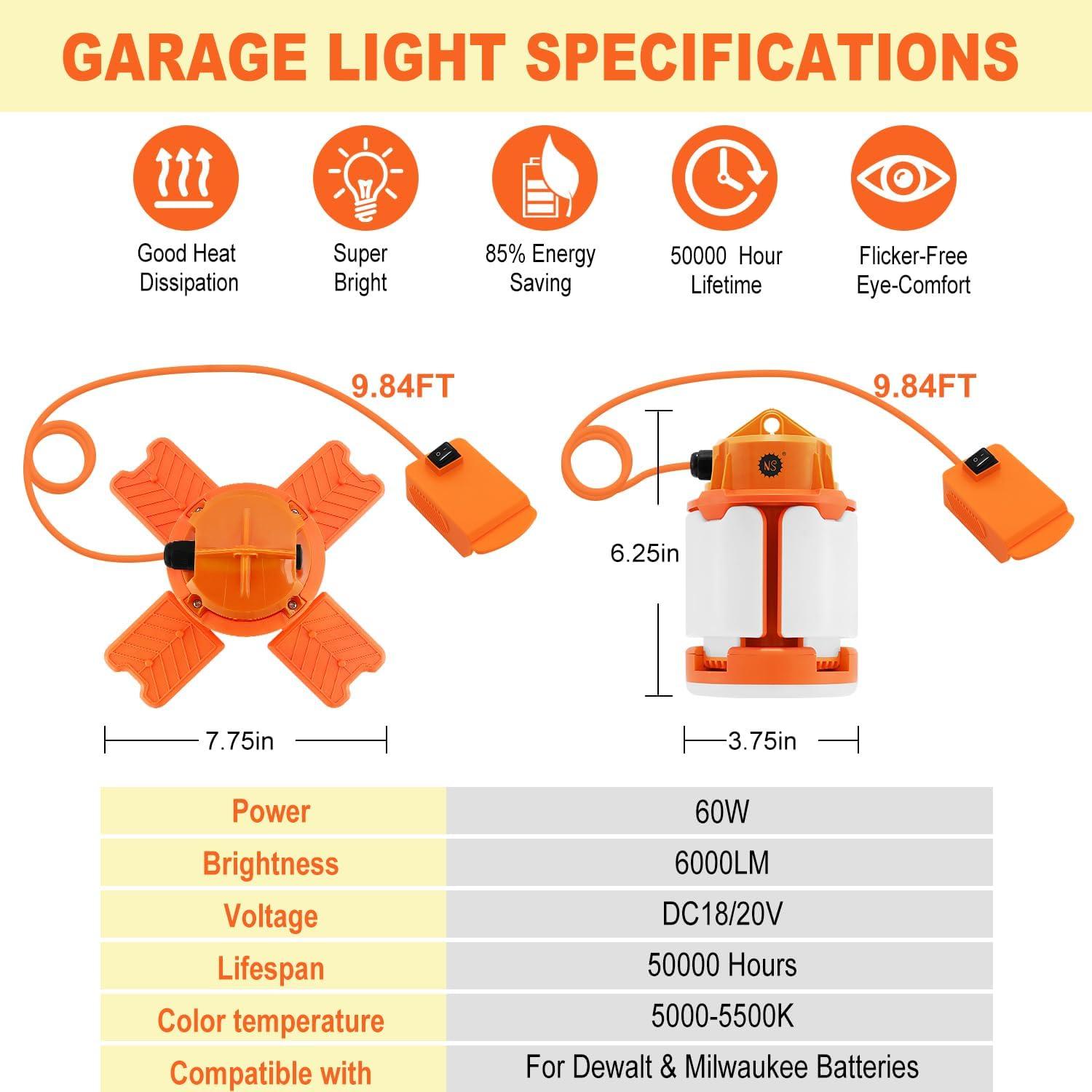 Luz de Trabajo LED NS 6000LM 18V para Milwaukee y Dewalt