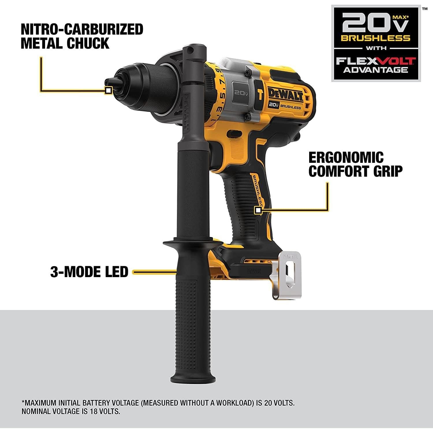 Dewalt DCD999BR 20V MAX Brushless Lithium-Ion 1/2 in. Cordless Hammer Drill Driver with FLEXVOLT ADVANTAGE (Tool Only) (Renewed)