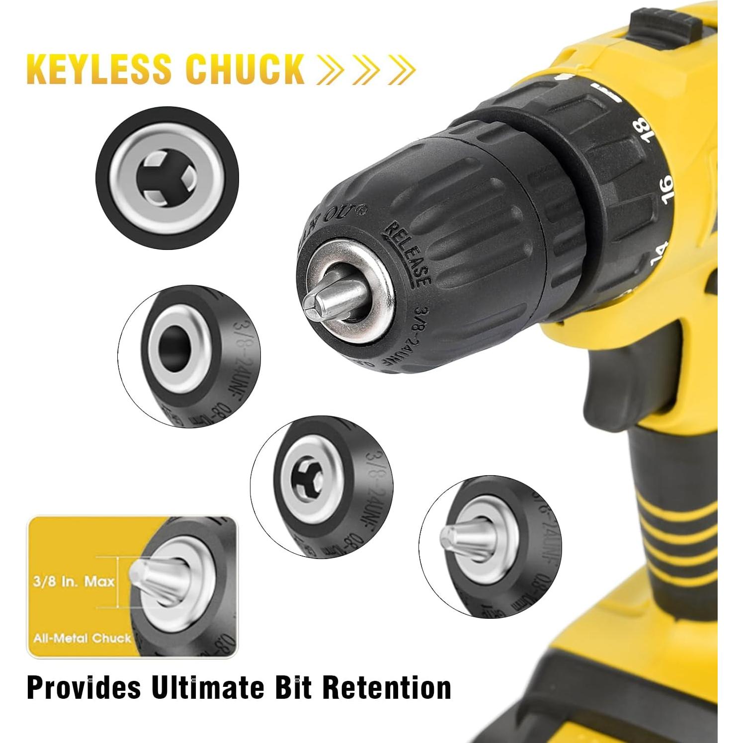 Taladro Inalámbrico Jar-Owl 21V con 37 Brocas Amarillo