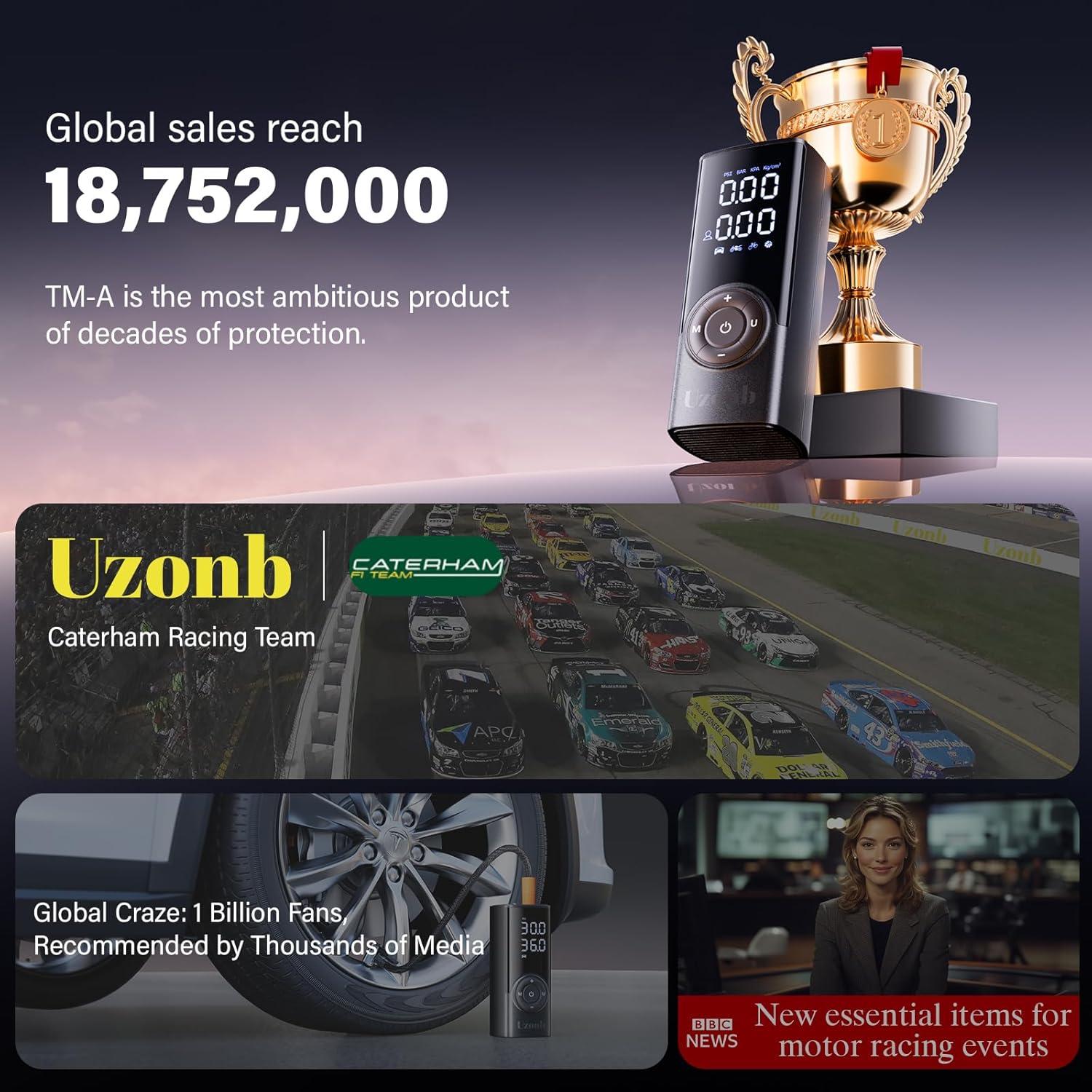 Compresor de Aire Portátil Uzonb TM-A 12V con Manómetro Digital