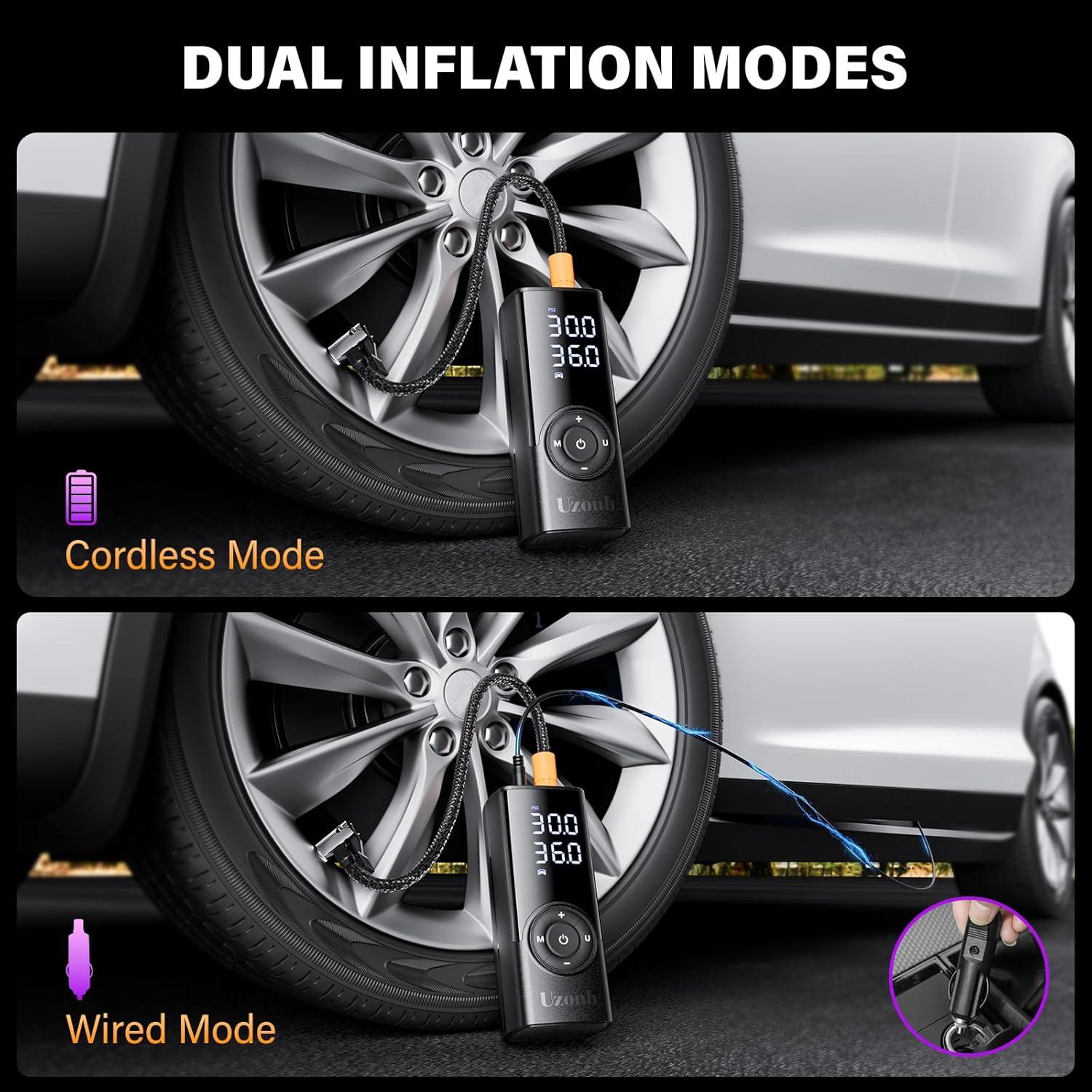 Compresor de Aire Portátil Uzonb TM-A 12V con Manómetro Digital