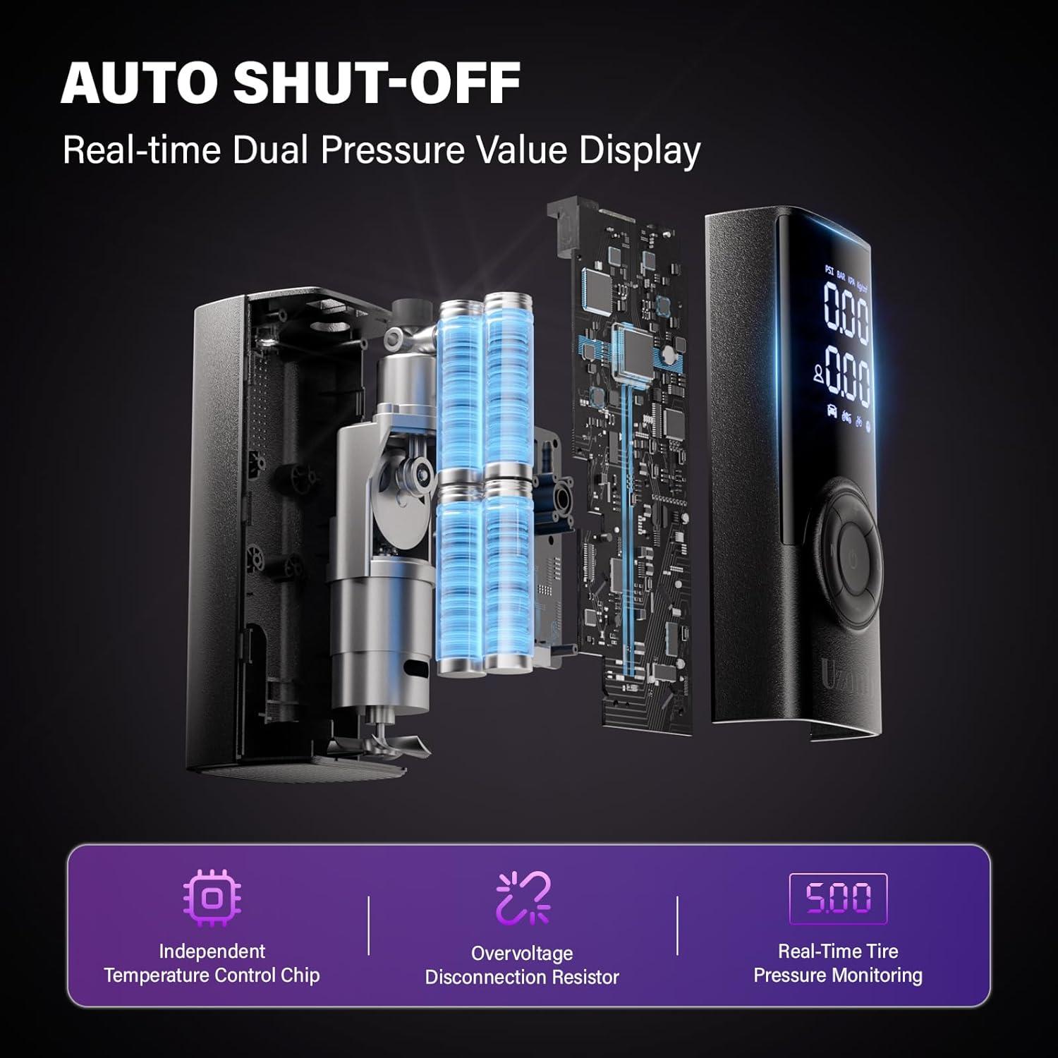 Compresor de Aire Portátil Uzonb TM-A 12V con Manómetro Digital