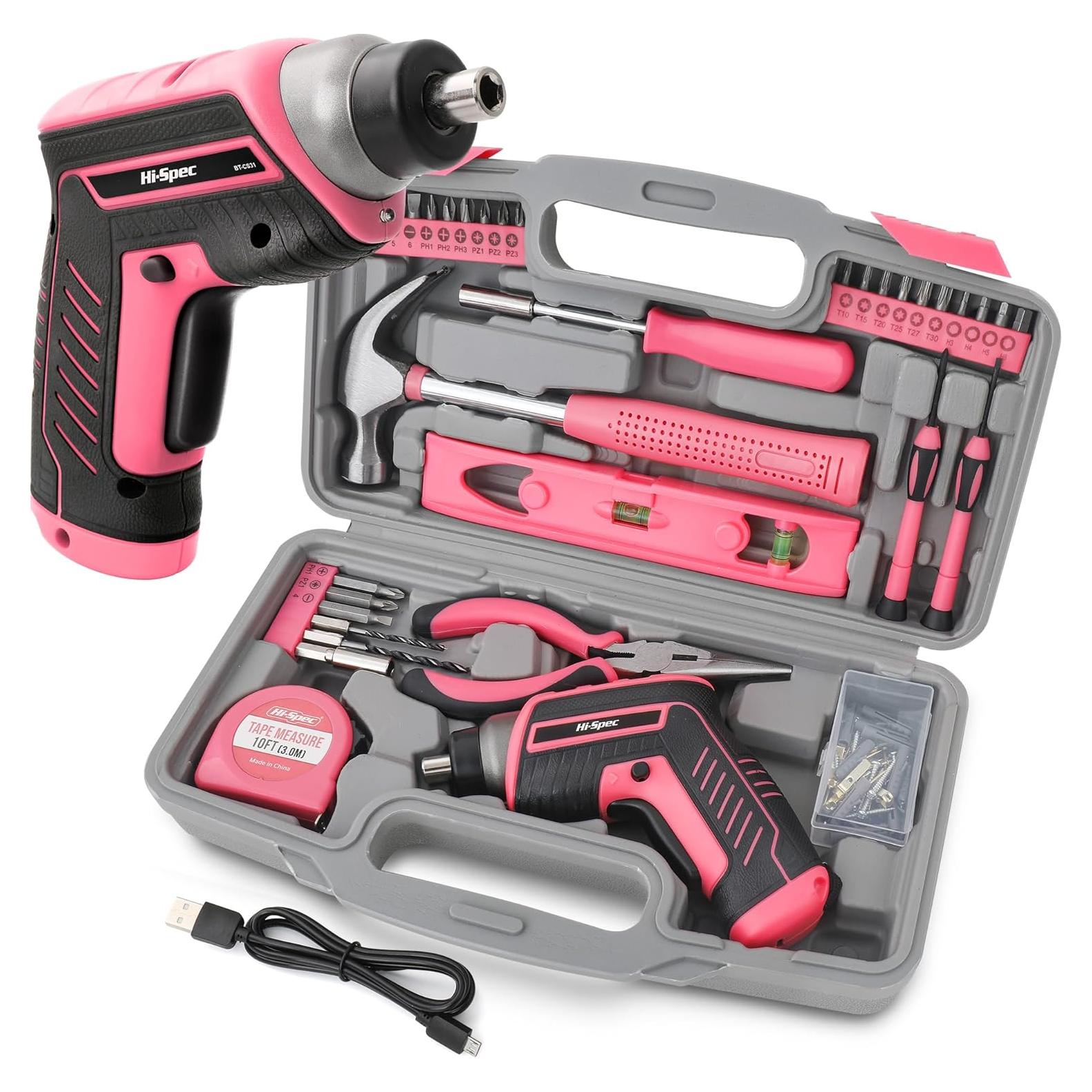 Kit de Herramientas Rosa 35 Piezas con Destornillador 3.6V
