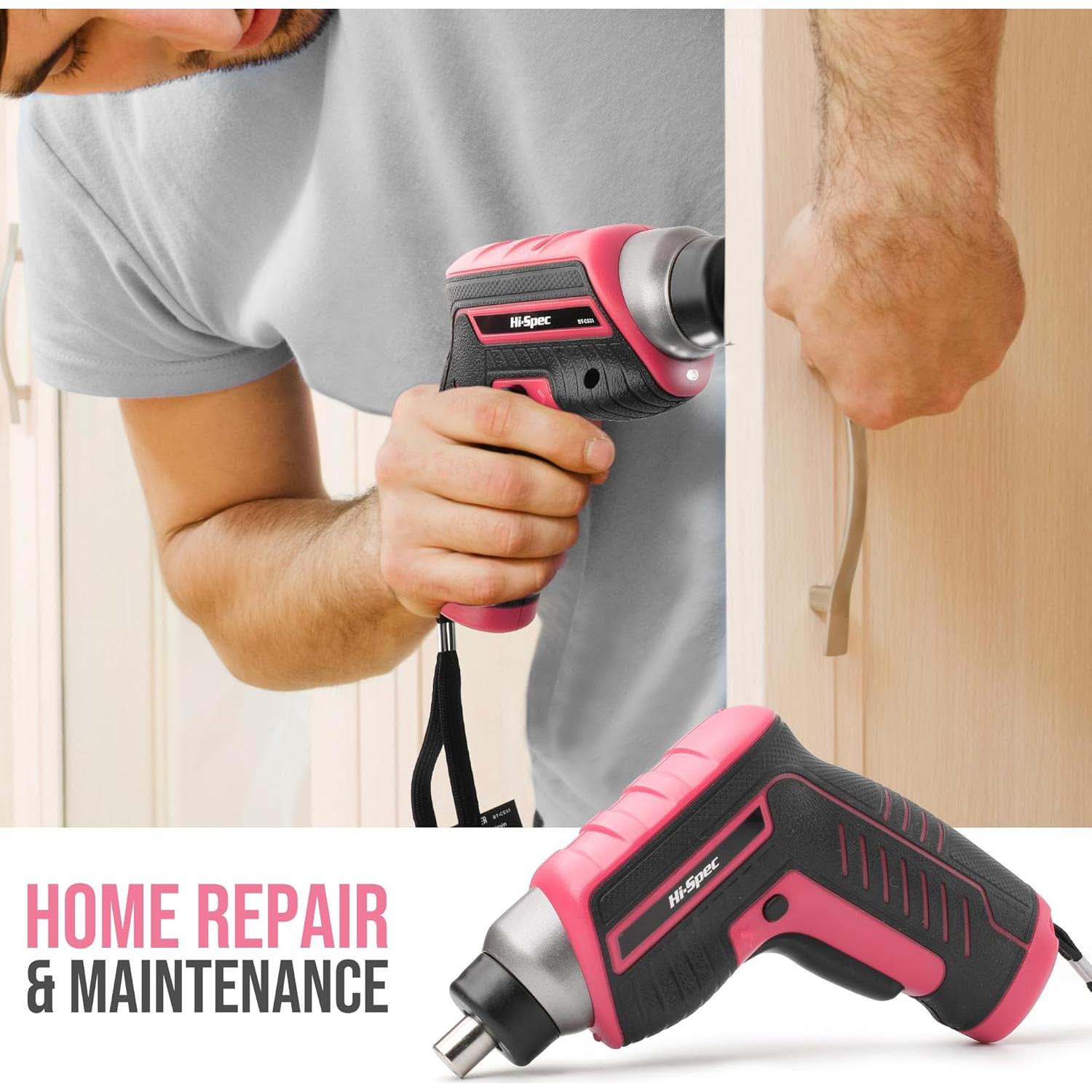 Kit de Herramientas Rosa 35 Piezas con Destornillador 3.6V